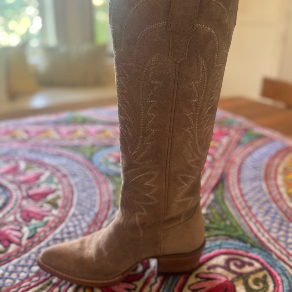 Tecovas Light Brown Suede Heeled Boots - Picture 2 of 5